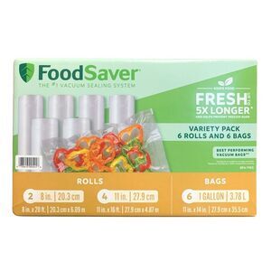 FoodSaver Vacuum Seal Variety Pack, 2 x 8 in & 4 x 11 in Rolls, 6 Gallon Bags